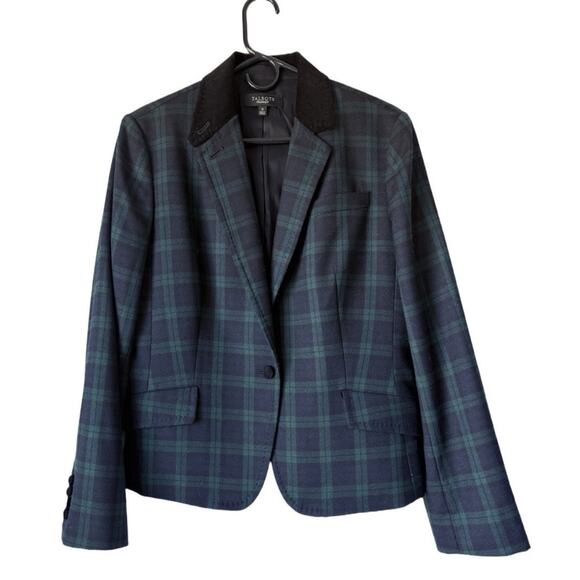 Talbots Jacket Women 12 Petite Red Blue Green Plaid Blazer Wool Blend Preppy - Picture 1 of 10